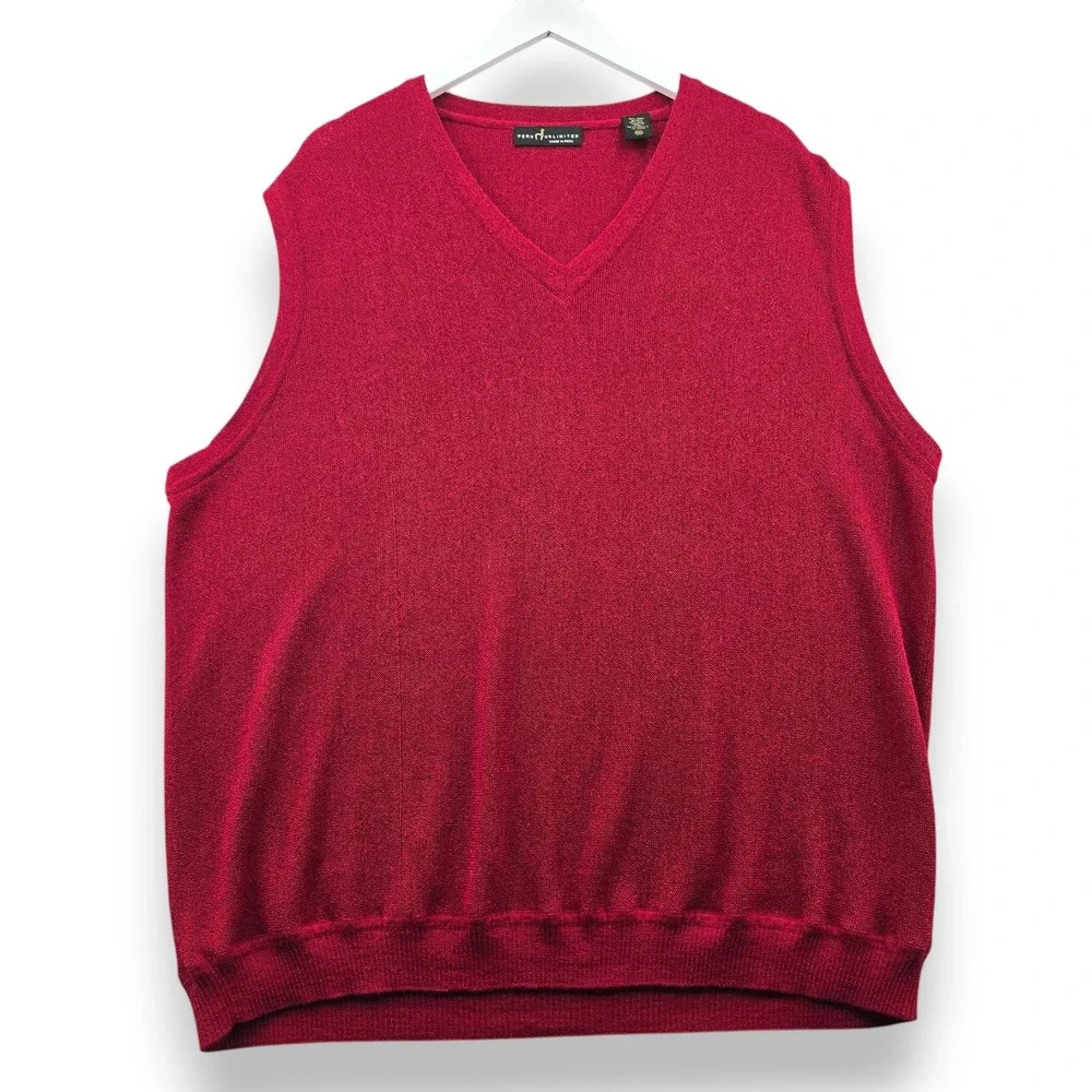 Peru Unlimited Sweater Vest Mens XXL Red Baby Alpaca Wool V-Neck Knit Sleeveless